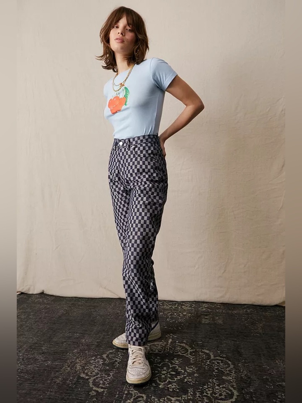 Fiorucci Urban Outfitters Jeans Womens 26 Checkered High Rise Slim Straight New